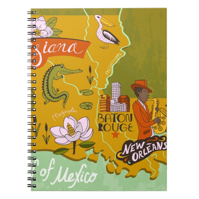 Cuaderno Mapa ilustrado de Luisiana, Estados Unidos. Viajes (Frente)
