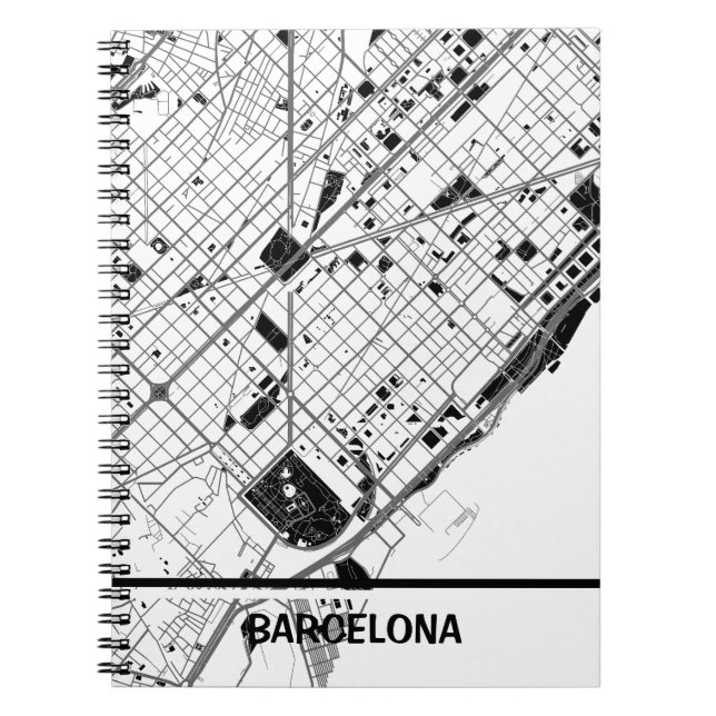 Cuaderno mapa minimalista Barcelona - Blanco-negro (Frente)