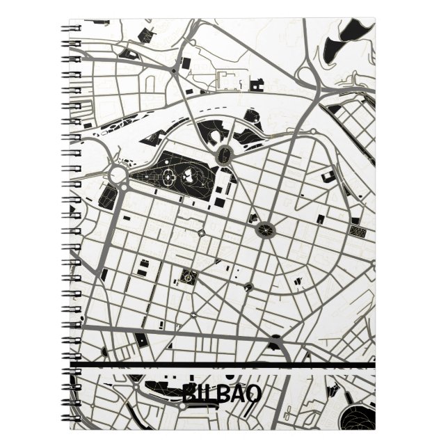 Cuaderno mapa minimalista de Bilbao - Blanco-negro (Frente)