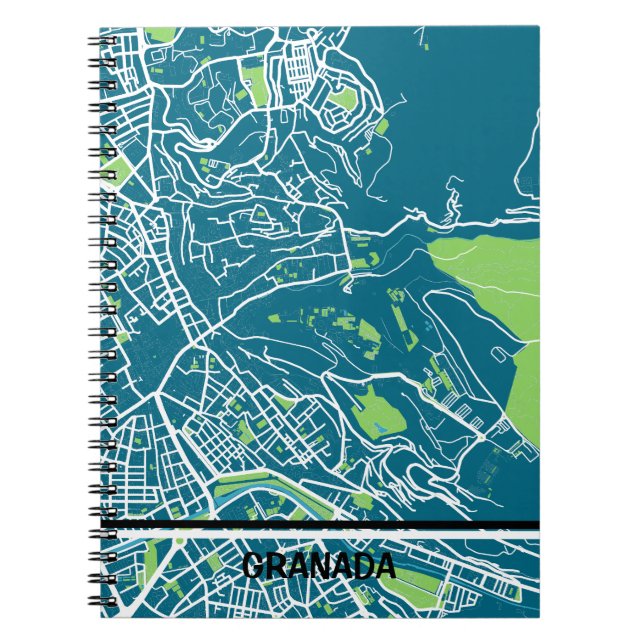 Cuaderno mapa minimalista de Granada - Azul-verde (Frente)