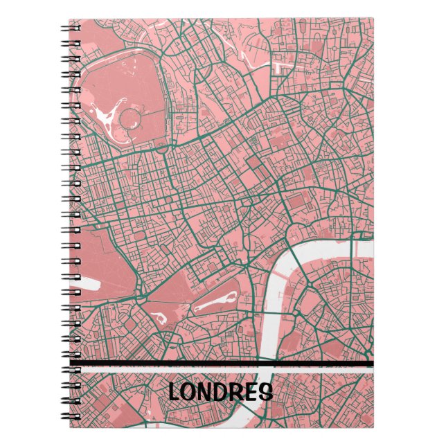 Cuaderno mapa minimalista de Londres  - Rosa-verde (Frente)