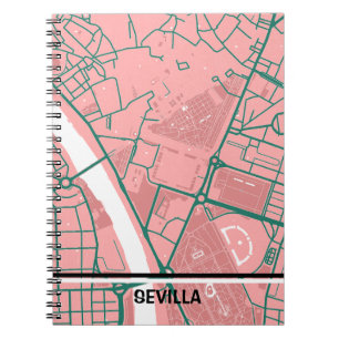 Cuaderno mapa minimalista de Sevilla - Rosa-verde
