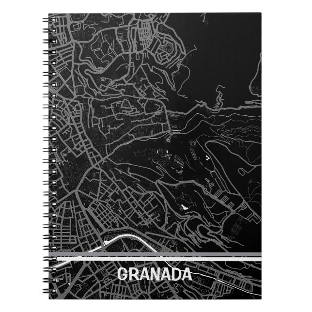 Cuaderno mapa minimalista Granada - Negro-blanco (Frente)