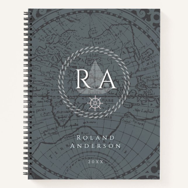 Cuaderno Mapa Monograma de Cuerda Náutica Gris (Anverso)