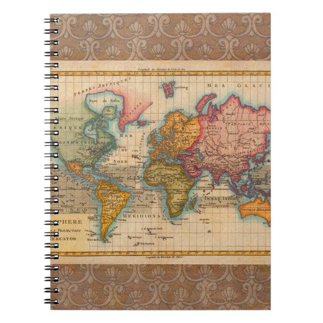 Cuaderno Mapa Mundial 1780 Planisferio Antiguo de Bonne (Frente)