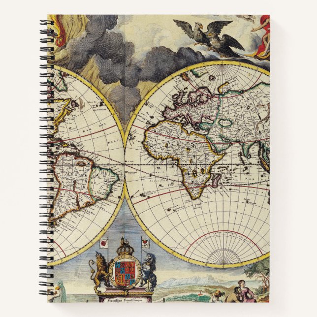 Cuaderno Mapa Mundial Antiguo con los Cuatro Elementos Mito (Anverso)