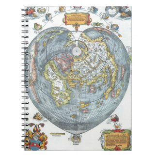 Cuaderno Mapa Mundial Antiguo en Forma de Corazón Vintage P