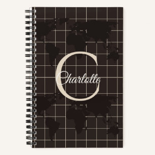 Cuaderno Mapa Mundial de Espresso Personalizado con Monogra