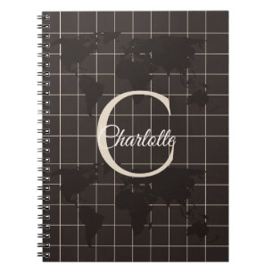 Cuaderno Mapa Mundial de Espresso Personalizado con Monogra