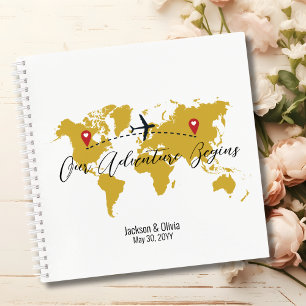 Cuaderno Mapa Mundial Dorado & Avión, Viaje Boda Personaliz