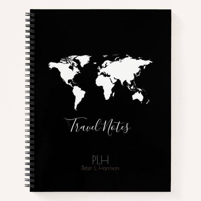 Cuaderno mapa mundial notas de viaje negras (Anverso)