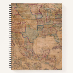 Cuaderno Mapa ornado victoriano de EE. UU. en pergamino env