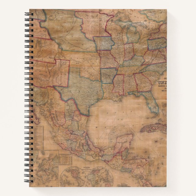 Cuaderno Mapa ornado victoriano de EE. UU. en pergamino env (Anverso)
