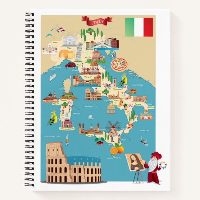 Cuaderno Mapa personalizado de Italia (Anverso)