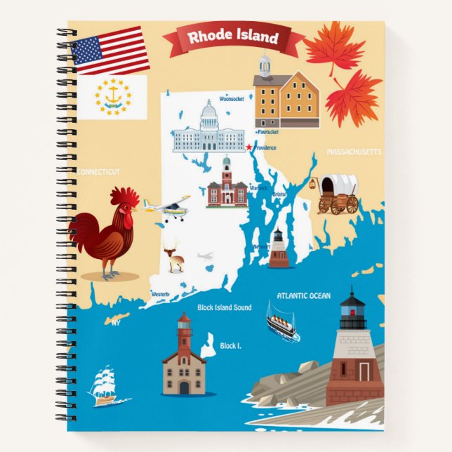 Cuaderno Mapa personalizado de la isla Rhode (Anverso)
