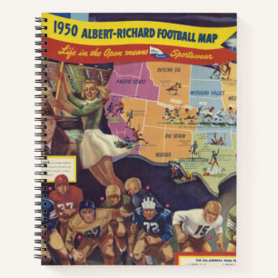 Cuaderno Mapa vintage del fútbol americano de los años 1950