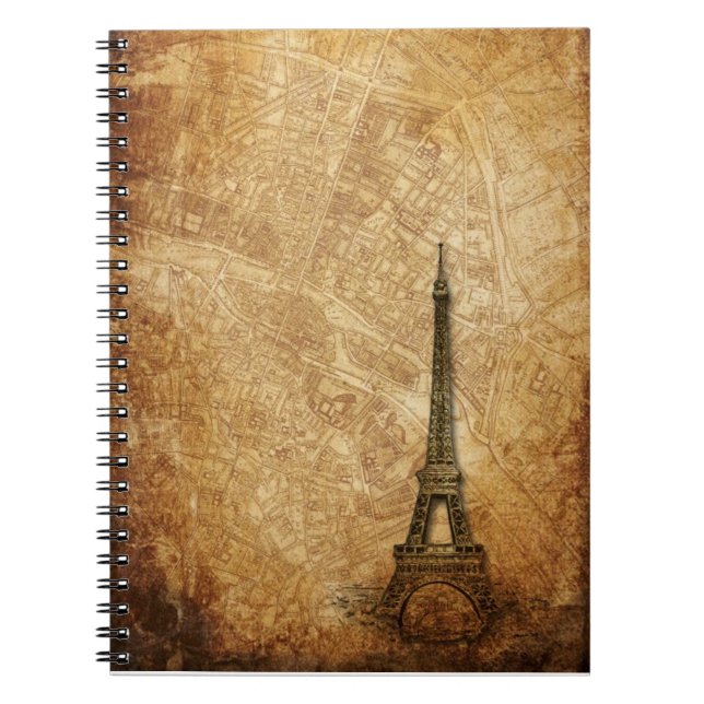Cuaderno Mapa y torre Eiffel viejos de París (Frente)