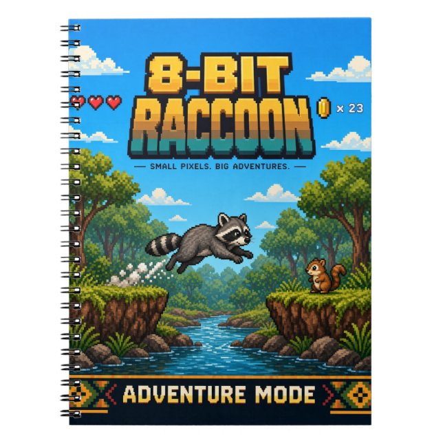 Cuaderno Mapache, arte de píxeles retro de 8 bits (Frente)