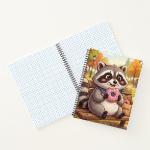 Cuaderno Mapache de dibujos animados lindo comiendo donut d