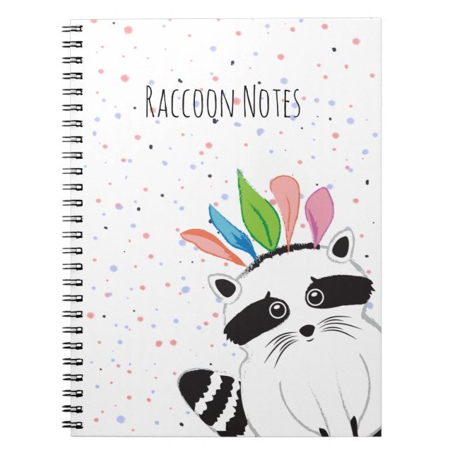 Cuaderno Mapache divertido con plumas en la cabeza (Frente)