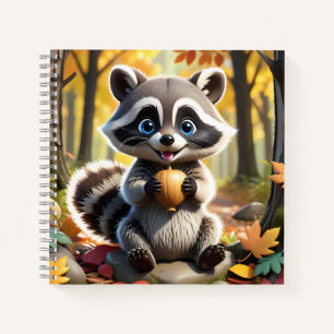 Cuaderno Mapache estilo Kawaii lindo sosteniendo una bellot