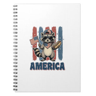 Cuaderno Mapache Patriótico América Diseño de Camiseta Vint