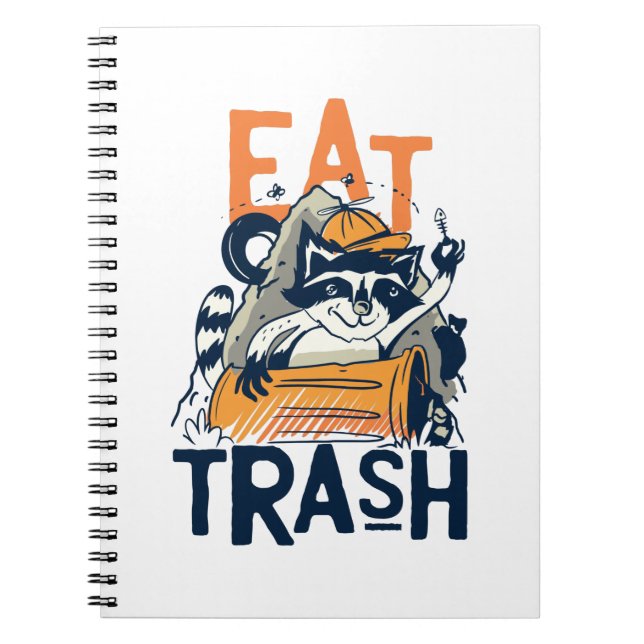 Cuaderno Mapache Peludo con Texto de Comer Basura (Frente)