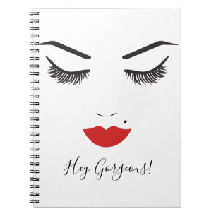 Cuaderno Maquillaje de belleza cara pestañas y labios rojos