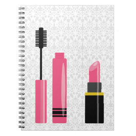 Cuaderno Maquillaje Lindo Lápiz Labial Rosa Y Máscara De Pe