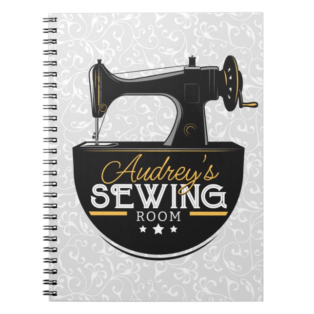 Cuaderno Máquina de coser antigua AÑADIR NOMBRE Sombrero sa (Frente)