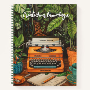 Cuaderno Máquina de escribir con plantas y citas para café