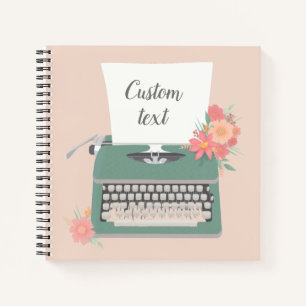 Cuaderno Máquina retro vintage y flores y papel personaliza