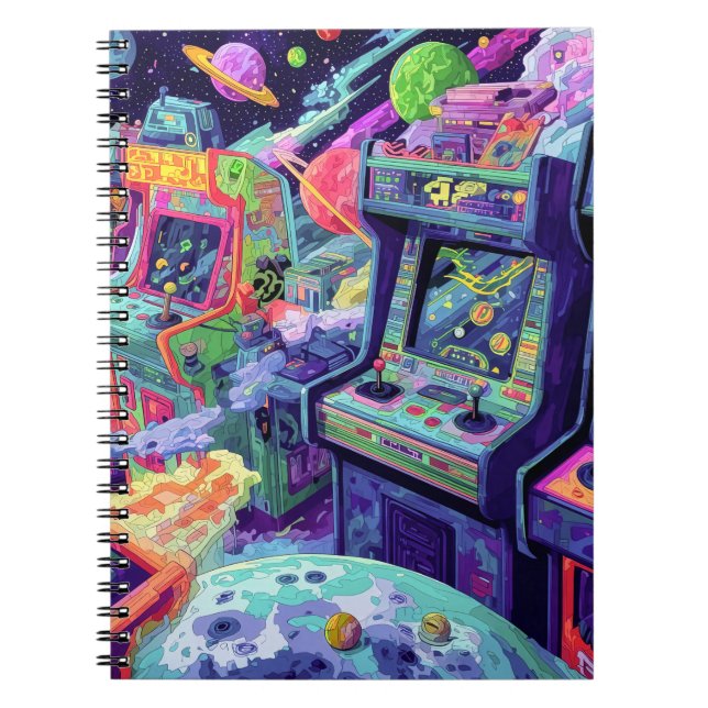 Cuaderno Máquinas Retro de Arcade en el Espacio (Frente)