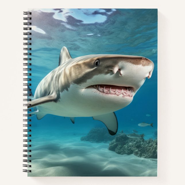 Cuaderno Mar profundo del océano azul marino del tiburón (Anverso)