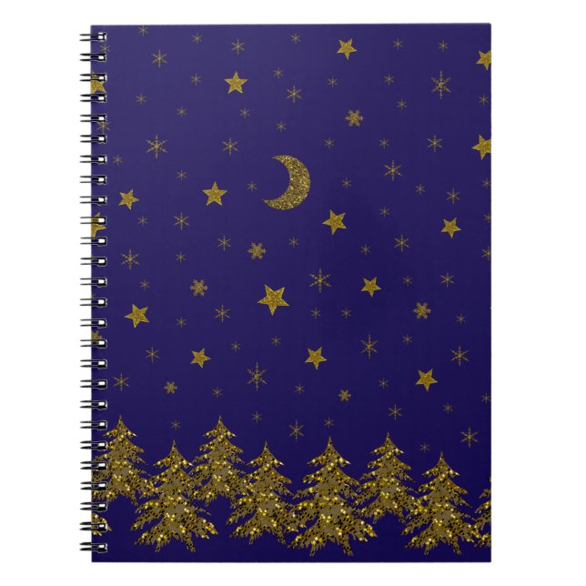 Cuaderno Maravilloso árbol de Navidad, luna, estrellas (Frente)