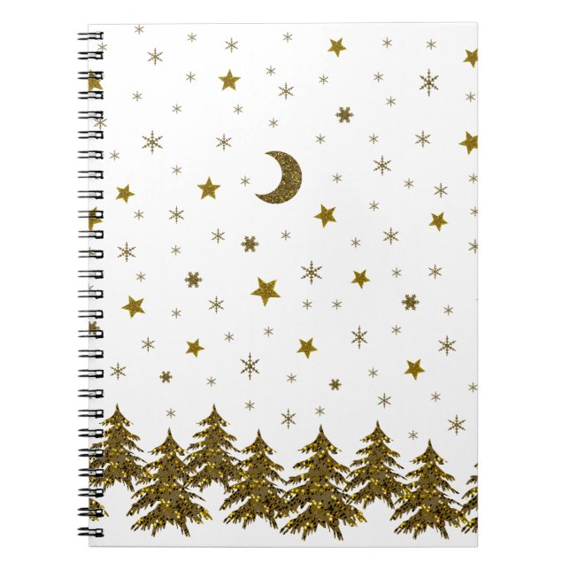 Cuaderno Maravilloso árbol de Navidad, luna, estrellas (Frente)
