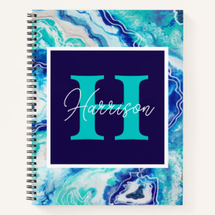 Cuaderno Marble azul y turquesa Monograma Beachis