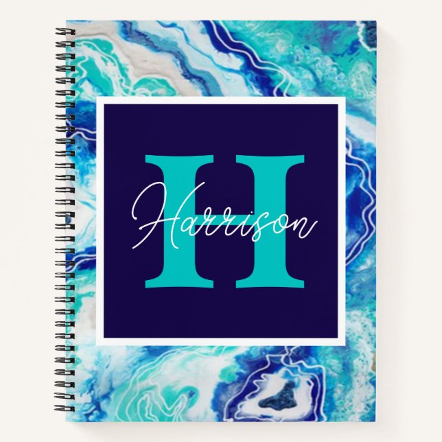 Cuaderno Marble azul y turquesa Monograma Beachis (Anverso)