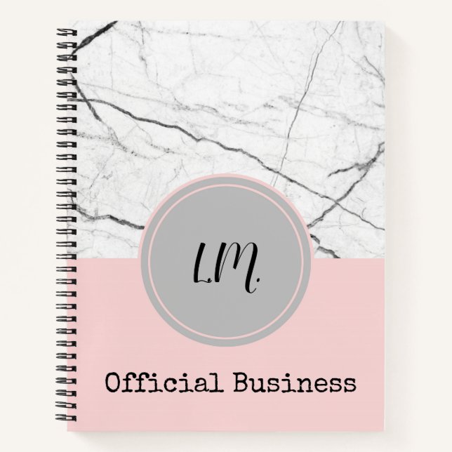 Cuaderno Marble blanco gris y Rubor personalizado (Anverso)