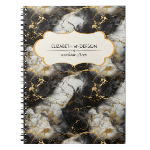 Cuaderno Marble de lujo blanco, dorado y negro elegante
