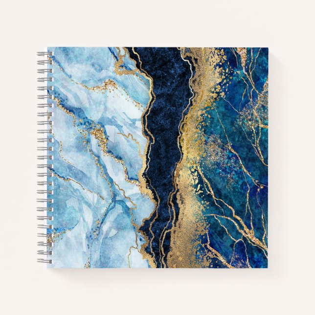 Cuaderno Marble de oro azul acuarela      (Anverso)