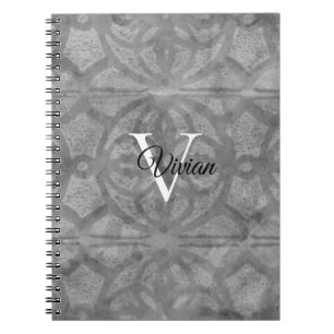 Cuaderno Marca de agua gris definitiva Nombre de monograma