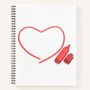 Cuaderno Marcador rojo y corazón rojo