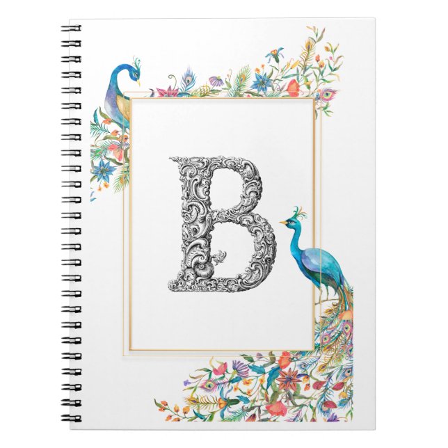 Cuaderno Marco con pavos reales y flores de acuarela - B (Frente)