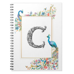 Cuaderno Marco con pavos reales y flores de acuarela - C