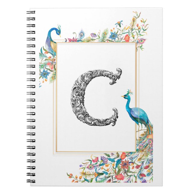Cuaderno Marco con pavos reales y flores de acuarela - C (Frente)