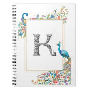 Cuaderno Marco con pavos reales y flores de acuarela - I