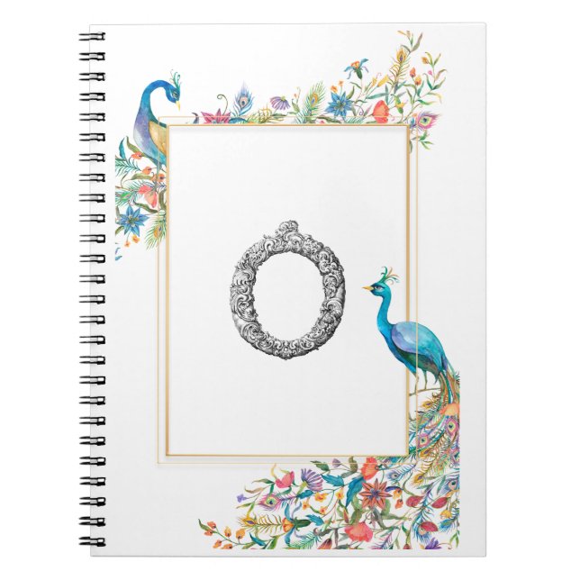 Cuaderno Marco con pavos reales y flores de acuarela - O (Frente)
