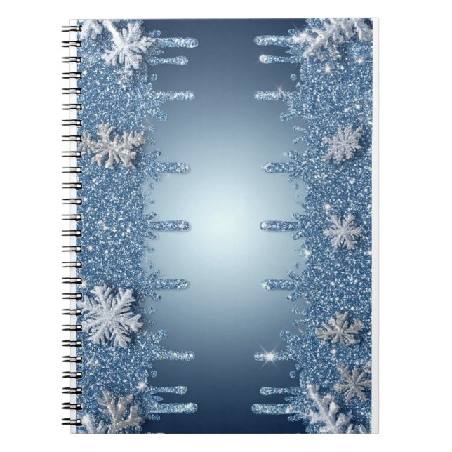 Cuaderno Marco de copo de nieve azul con carámbanos (Frente)