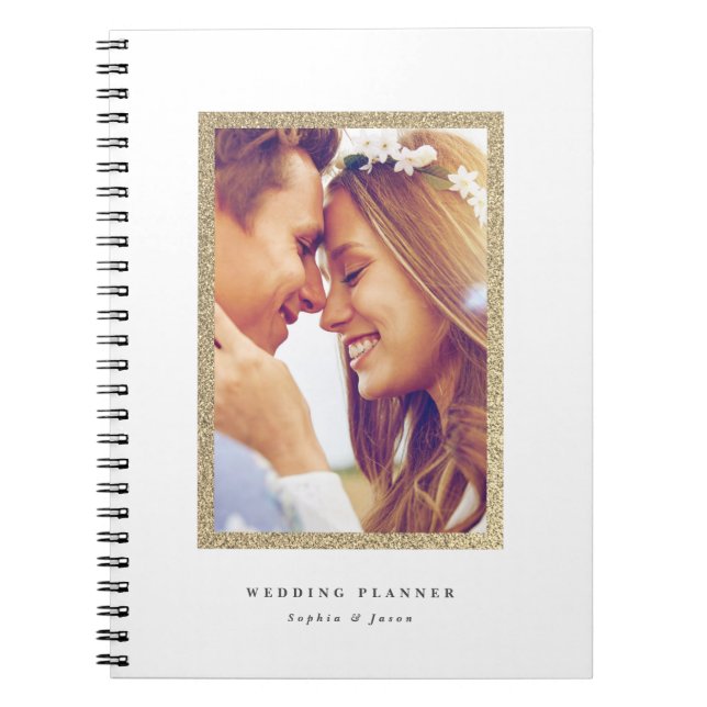 Cuaderno Marco de Foto con Brillo Dorado Sencillo Boda (Frente)